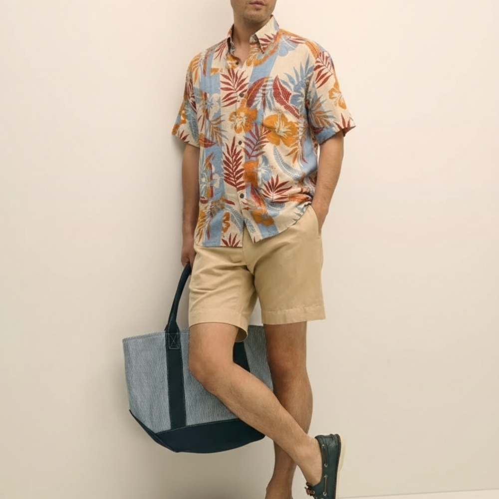 Tommy Bahama Blue and Orange Floral Shirt